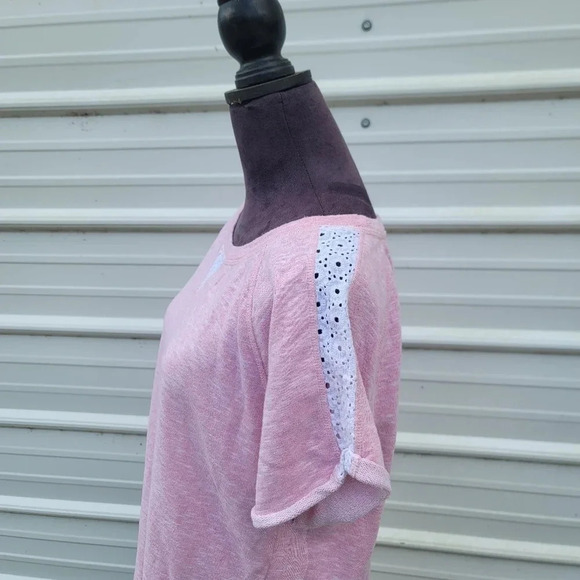 Coral Bay Women's Light Pink White Lace Crew Neck Short Sleeve Top Sweat Sz XL - Picture 6 of 9